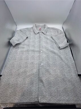 Fleece Factory Men's L/G Regular White/Black Textured Knit Long Sleeve Button-Up